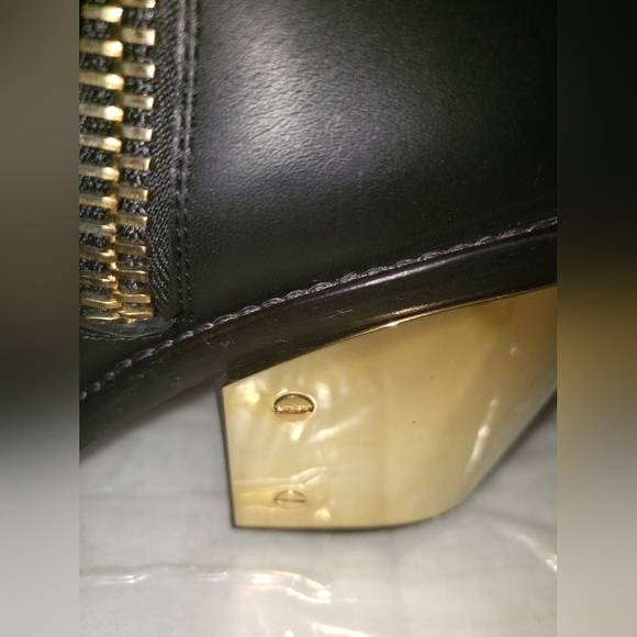 Guiseppe Zanotti Black leather biker moto western ankle boots gold plate heel 11 - Picture 5 of 16